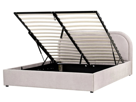 EU King Size Bed Taupe Fabric 5ft3 Upholstered Frame Headrest with Storage Beliani