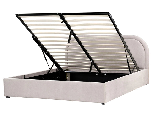 EU King Size Bed Taupe Fabric 5ft3 Upholstered Frame Headrest with Storage Beliani