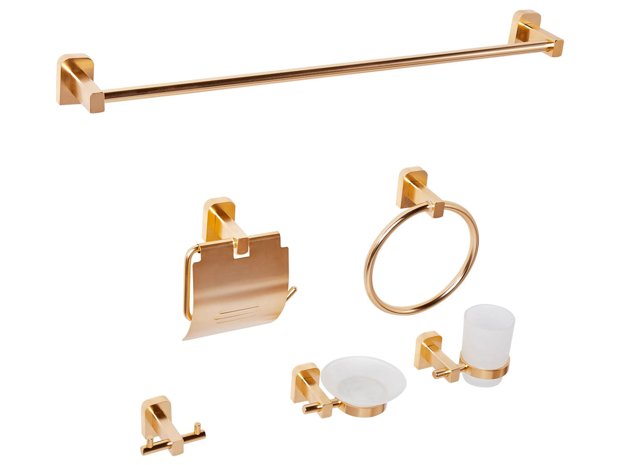 6-Piece Bathroom Hardware Set Gold Aluminium Glossy with Tumbler and Soap Dish Bathroom Accessories Modern Style Elegant Beliani