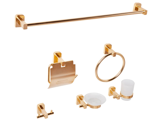 6-Piece Bathroom Hardware Set Gold Aluminium Glossy with Tumbler and Soap Dish Bathroom Accessories Modern Style Elegant Beliani