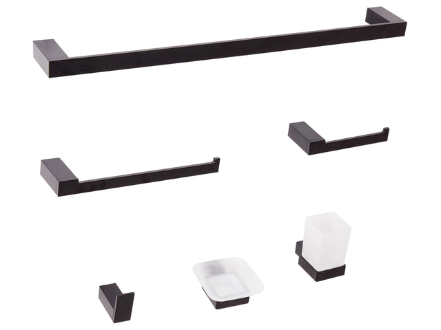 6-Piece Bathroom Hardware Set Black Aluminium with Tumbler and Soap Dish Bathroom Accessories Minimalistic Beliani