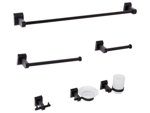 6-Piece Bathroom Hardware Set Black Aluminium Glass Tumbler and Soap Dish Included Bathroom Accessories Modern Style Chic Beliani