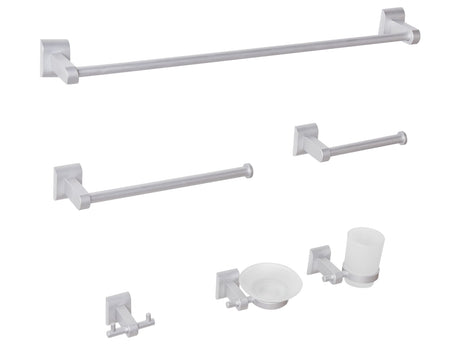 6-Piece Bathroom Hardware Set Silver Aluminium Glass Tumbler and Soap Dish Included Bathroom Accessories Modern Style Chic Beliani