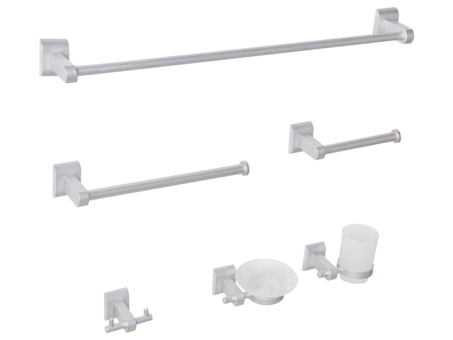 6-Piece Bathroom Hardware Set Silver Aluminium Glass Tumbler and Soap Dish Included Bathroom Accessories Modern Style Chic Beliani