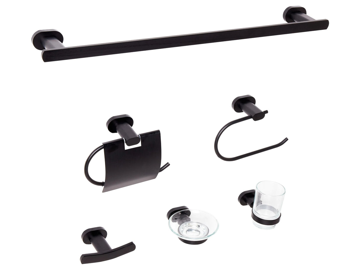 6-Piece Bathroom Hardware Set Black Aluminium Tumbler and Soap Dish Included Bathroom Accessories Modern Style Beliani