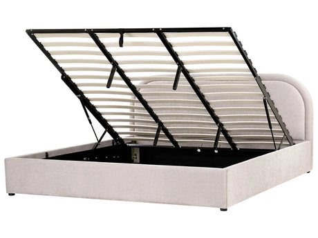 EU Super King Size Bed Taupe Fabric 6ft Upholstered Frame Headrest with Storage Beliani