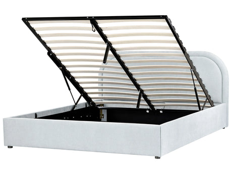 EU King Size Bed Light Blue Fabric 5ft3 Upholstered Frame Headrest with Storage Beliani