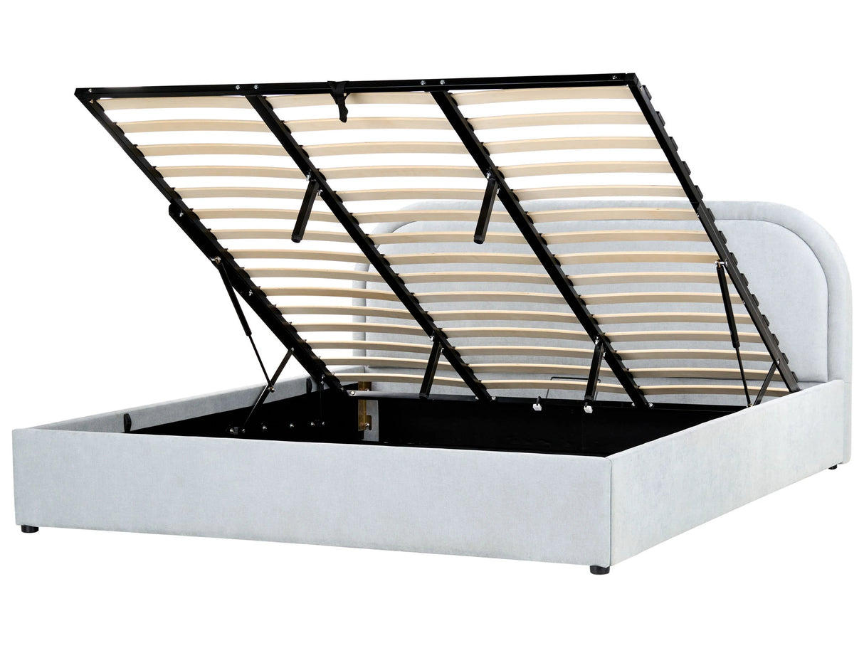 EU Super King Size Bed Light Blue Fabric 6ft Upholstered Frame Headrest with Storage Beliani