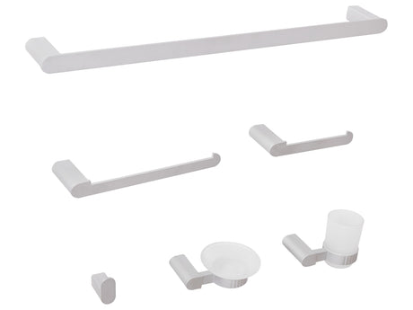 6-Piece Bathroom Hardware Set Silver Aluminium Glass Tumbler and Soap Dish Included Bathroom Accessories Minimalist Chic Beliani