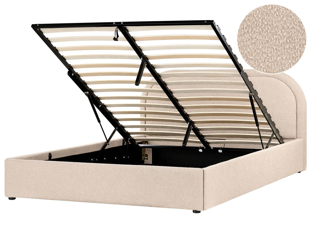 EU King Size Bed Beige Fabric Boucle 5ft3 Upholstered Frame Headrest with Storage Beliani