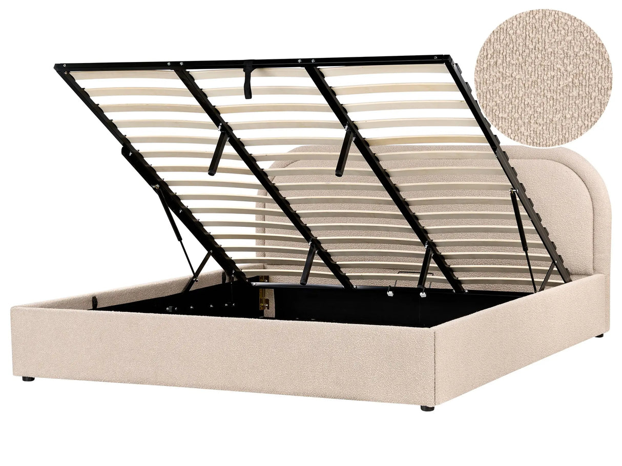 EU Super King Size Bed Beige Fabric Boucle 6ft Upholstered Frame Headrest with Storage Beliani