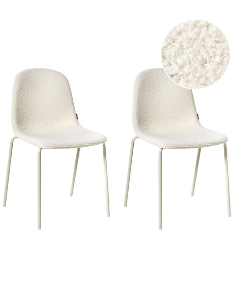 Set of 2 Conference Chairs Off-White Boucle Upholstery Iron Legs Stackable Office Furniture Beliani