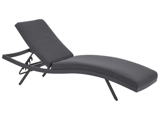Garden Sun Lounger Dark Grey Fabric Aluminium Frame Adjustable Reclining Backrest Padded with Quick Dry Foam Modern Style Beliani