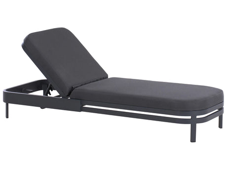 Garden Sun Lounger Graphite Grey Fabric Aluminium Frame Adjustable Reclining Backrest Padded with Quick Dry Foam Modern Style Beliani