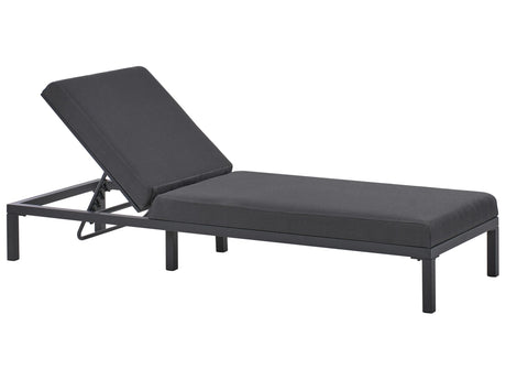 Garden Sun Lounger Graphite Grey Fabric Aluminium Frame Adjustable Reclining Backrest Padded with Quick Dry Foam Modern Style Beliani