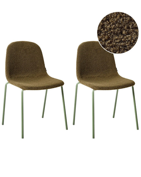 Set of 2 Conference Chairs Green Boucle Upholstery Iron Legs Stackable Office Furniture Beliani