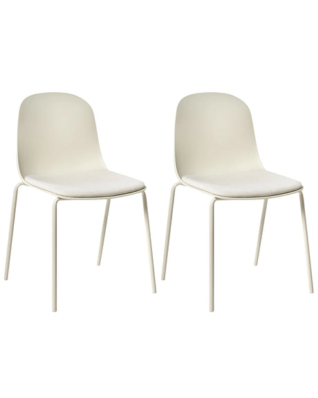 Set of 2 Conference Chairs Light Beige Polyester Seat Plastic Backrest Iron Legs Office Furniture Modern Beliani