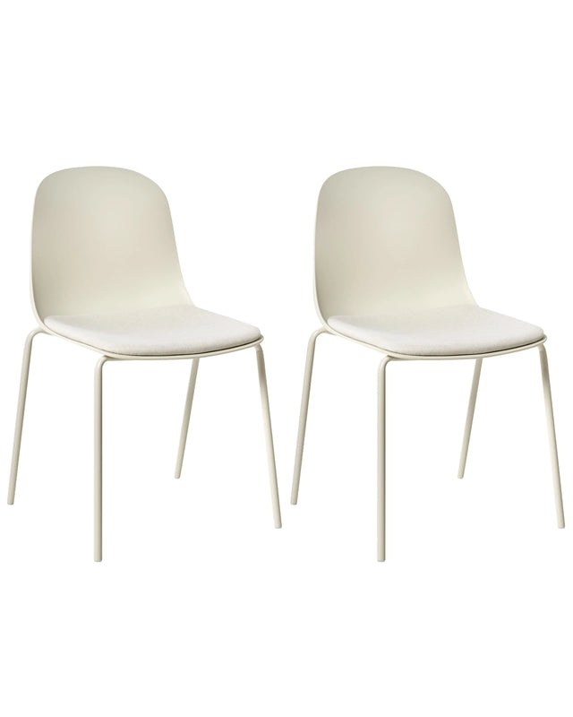 Set of 2 Conference Chairs Light Beige Polyester Seat Plastic Backrest Iron Legs Office Furniture Modern Beliani