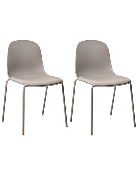 Set of 2 Conference Chairs Taupe Polyester Seat Plastic Backrest Iron Legs Office Furniture Modern Beliani