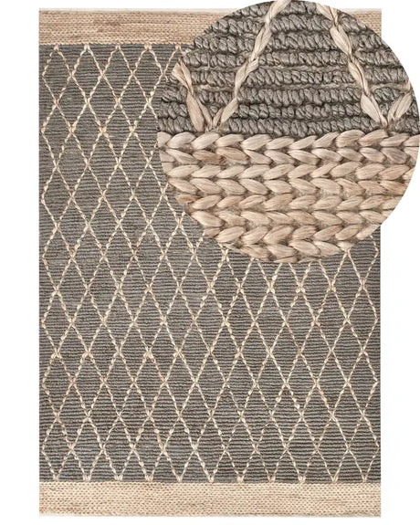 Area Rug Grey Jute 200 x 300 cm Geometric Pattern Hand Woven Boho Living Room Bedroom Beliani