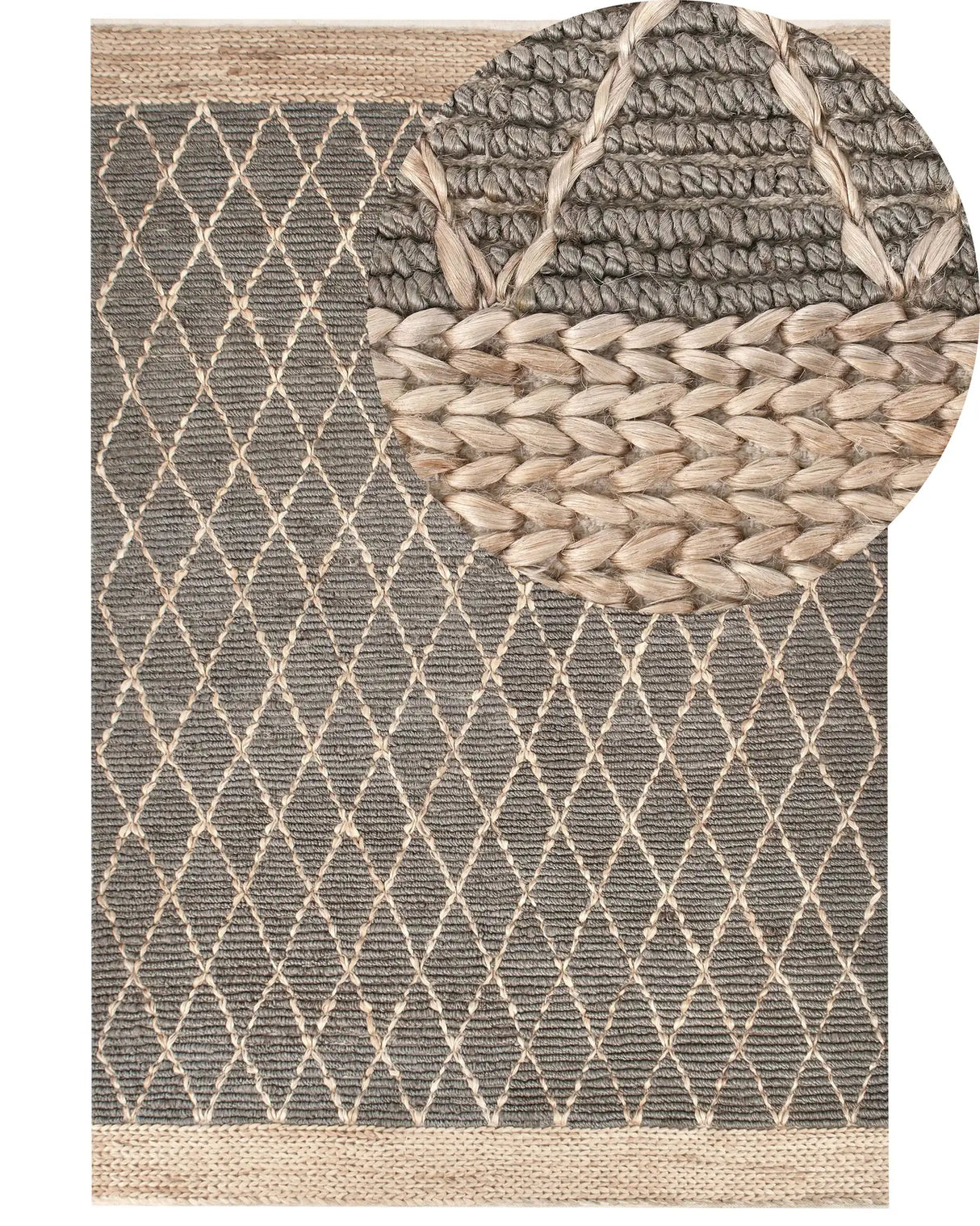 Area Rug Grey Jute 200 x 300 cm Geometric Pattern Hand Woven Boho Living Room Bedroom Beliani