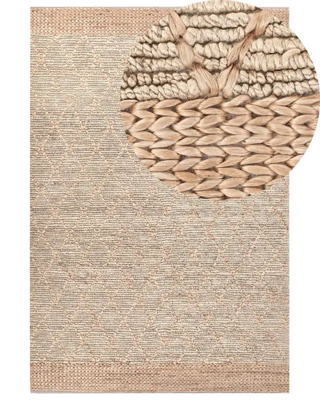 Area Rug Green and Beige Jute 200 x 300 cm Geometric Pattern Hand Woven Boho Living Room Bedroom Beliani