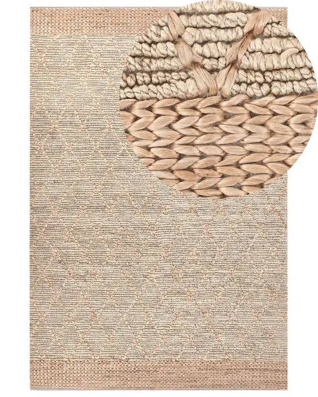 Area Rug Green and Beige Jute 200 x 300 cm Geometric Pattern Hand Woven Boho Living Room Bedroom Beliani