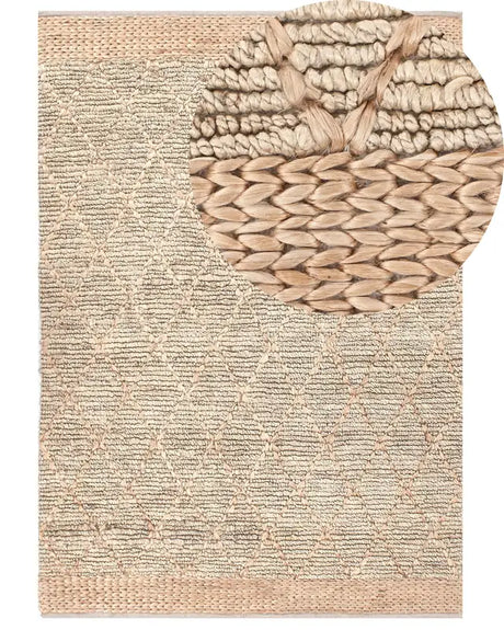 Area Rug Green and Beige Jute 160 x 230 cm Geometric Pattern Hand Woven Boho Living Room Bedroom Beliani