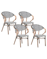 Set of 4 Garden Chairs Black and White with Dark Brown PE Rattan Seat Aluminium Frame Indoor Outdoor Set Beliani