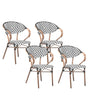 Set of 4 Garden Chairs Black and White with Dark Brown PE Rattan Seat Aluminium Frame Indoor Outdoor Set Beliani