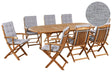 Outdoor Dining Set Light Acacia Wood with Grey Melange Cushions 8 Seater Table Folding Chairs Rustic Design Beliani