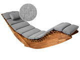 Sun Lounger Light Acacia Wood Grey Melange Pad Slatted Design Rocking Feature Curved Shape Beliani