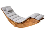Sun Lounger Light Acacia Wood Light Grey Pad Slatted Design Rocking Feature Curved Shape Beliani