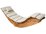 Sun Lounger Light Acacia Wood Taupe Pad Slatted Design Rocking Feature Curved Shape Beliani