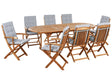 Outdoor Dining Set Light Acacia Wood with Light Grey Cushions 8 Seater Table Folding Chairs Rustic Design Beliani