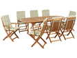 Outdoor Dining Set Light Acacia Wood with Light Green Cushions 8 Seater Table Folding Chairs Rustic Design Beliani