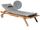 Garden Sun Lounger Light Wood Acacia with Cushion Grey Melange Reclining on Wheels with Table Beliani