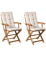 Set of 2 Garden Dining Chairs Light Wood with Light Beige Cushions Acacia Wood Frame Folding Rustic Design Beliani