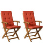 Set of 2 Garden Dining Chairs Light Wood with Red Cushions Acacia Wood Frame Folding Rustic Design Beliani