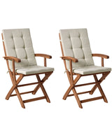 Set of 2 Garden Dining Chairs Light Wood with Taupe Cushions Acacia Wood Frame Folding Rustic Design Beliani