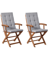 Set of 2 Garden Dining Chairs Light Wood with Light Grey Cushions Acacia Wood Frame Folding Rustic Design Beliani