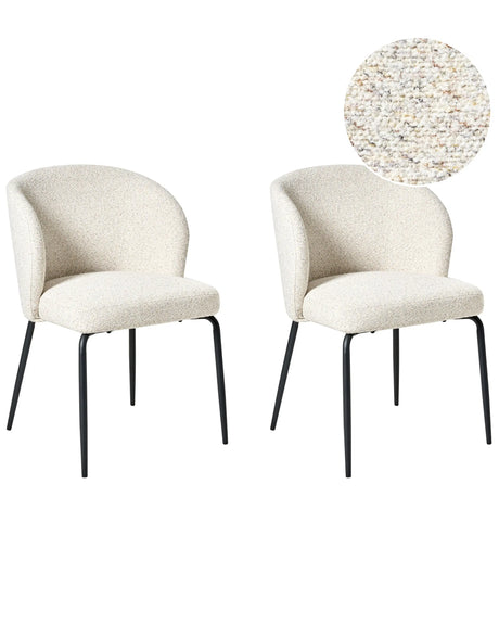 Set of 2 Dining Chairs Light Beige Boucle Fabric Upholstery Padded Seat Sleek Metal Legs Beliani
