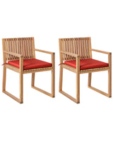 Set of 2 Garden Dining Chairs with Cushions Light Brown Red Certified Acacia Wood Polyester Rustic Style Beliani