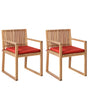 Set of 2 Garden Dining Chairs with Cushions Light Brown Red Certified Acacia Wood Polyester Rustic Style Beliani
