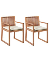 Set of 2 Garden Dining Chairs with Cushions Light Brown Red Certified Acacia Wood Polyester Rustic Style Beliani