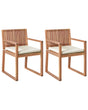 Set of 2 Garden Dining Chairs with Cushions Light Brown Red Certified Acacia Wood Polyester Rustic Style Beliani