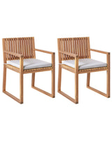 Set of 2 Garden Dining Chairs with Cushions Light Brown Light Grey Certified Acacia Wood Polyester Rustic Style Beliani