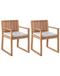 Set of 2 Garden Dining Chairs with Cushions Light Brown Light Grey Certified Acacia Wood Polyester Rustic Style Beliani