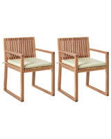 Set of 2 Garden Dining Chairs with Cushions Light Brown Light Green Certified Acacia Wood Polyester Rustic Style Beliani