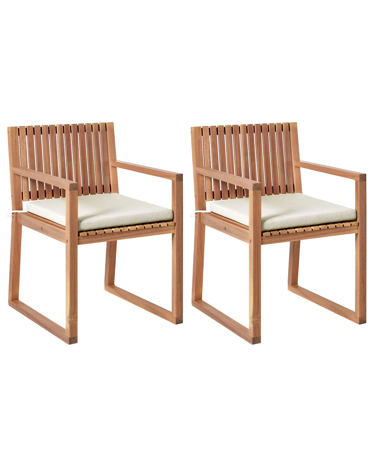 Set of 2 Garden Dining Chairs with Cushions Light Brown Light Beige Certified Acacia Wood Faux Linen Rustic Style Beliani